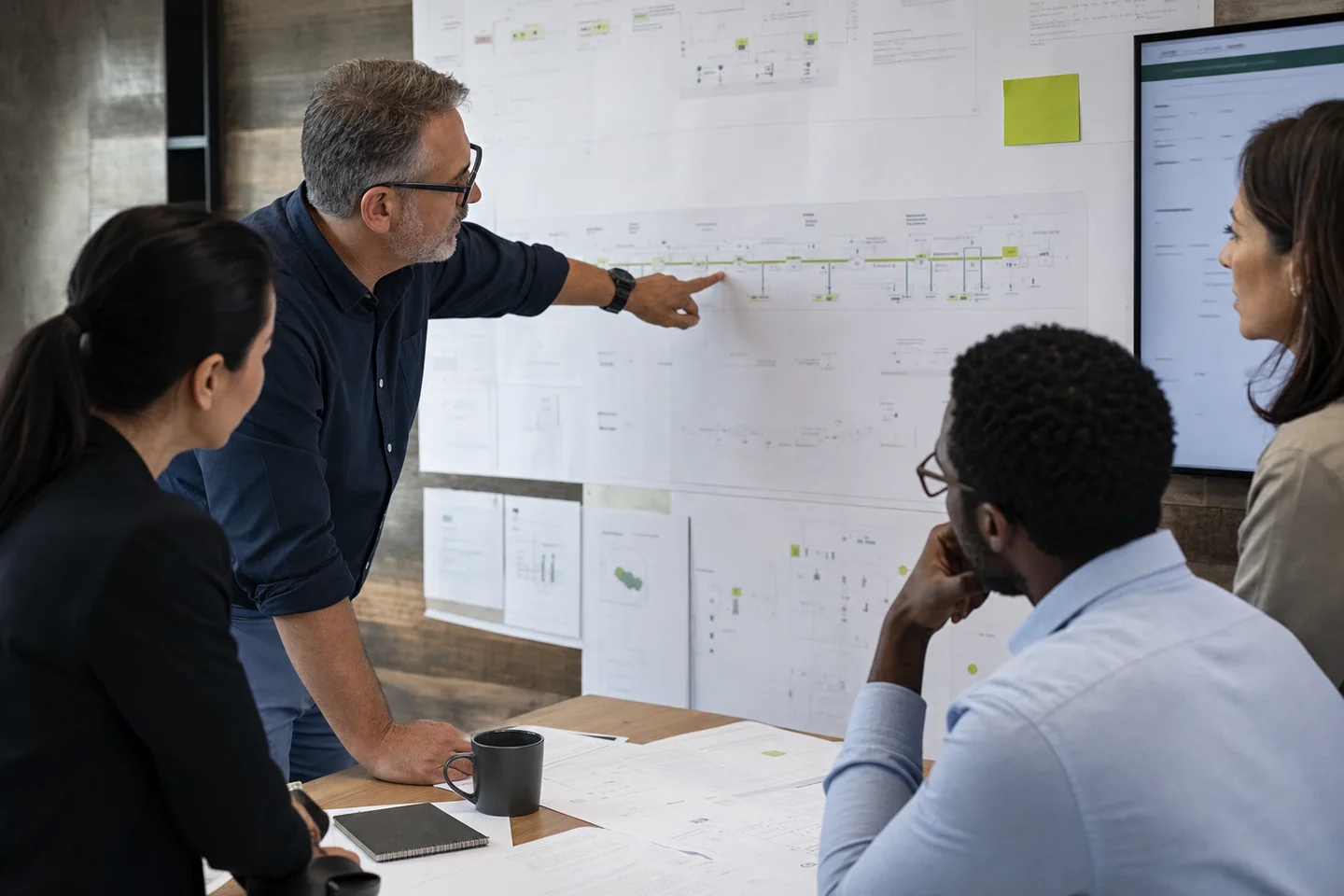 A leadership team reviewing how work moves across the company